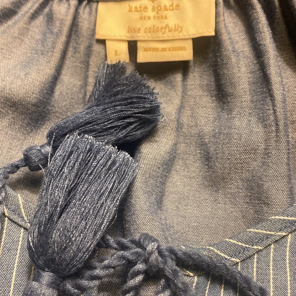 Kate Spade Indigo Railroad Chambray Tassel Top L